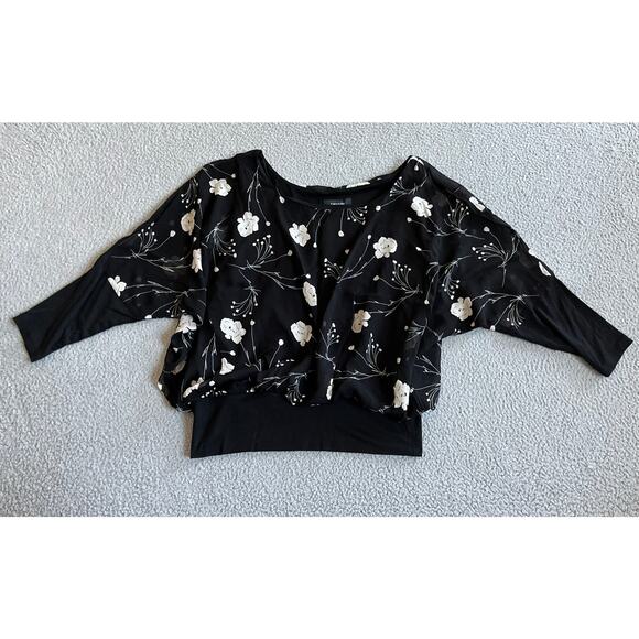 Karen Kane Top Medium Oversied Relaxed Floral Long Sleeve Classic Black Blouse - Picture 1 of 15